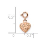 14K Rose Gold 3-D Puffed Diamond-cut Heart with Spring Ring Clasp Charm - Image 4
