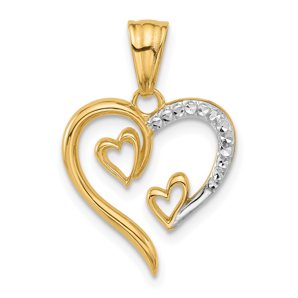 C4849.jpg 14K with White Rhodium Diamond-cut Open Hearts Pendant - Image 1
