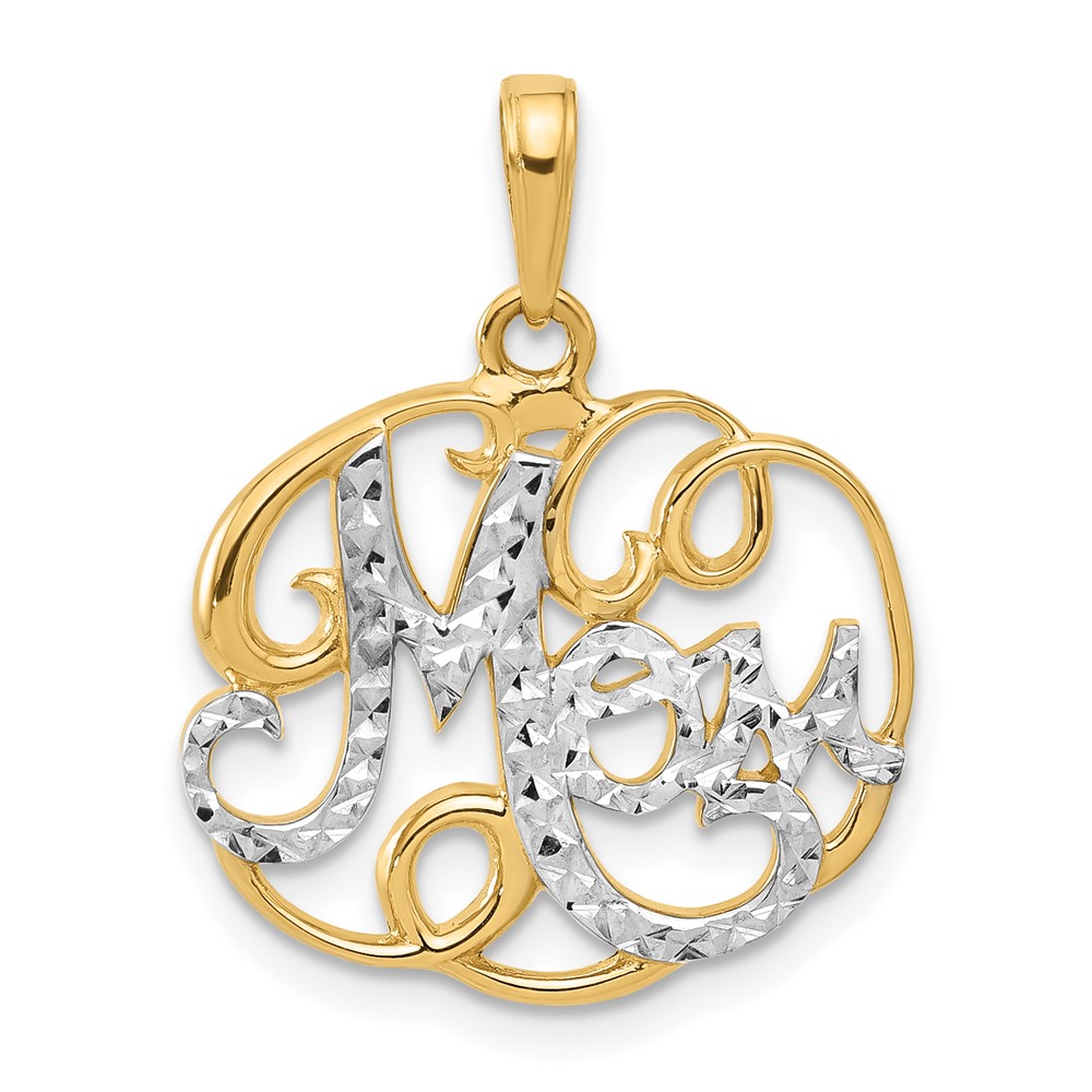 C4855.jpg 14k and White Rhodium Diamond-cut MOM in Fancy Pendant - Image 1