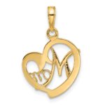 14k and White Rhodium Diamond-cut MOM Heart Pendant - Image 3