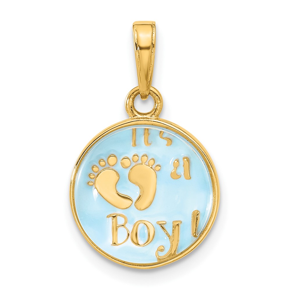 C4859.jpg 14K Polished with Blue Enamel and Clear Epoxy Resin It's A Boy Pendant - Image 1