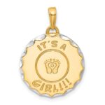 14k and White Rhodium Diamond-cut It's A Girl! Disc Pendant