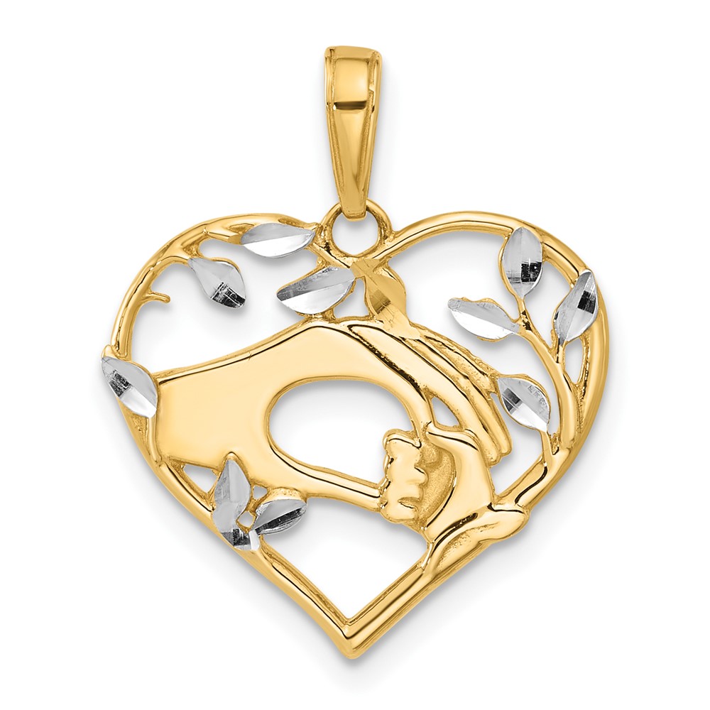 C4868.jpg 14k and White Rhodium Diamond-cut Mother and Child Hands in Heart Pendant - Image 1