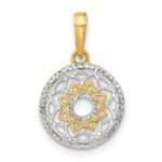 14k and White Rhodium Polished Floral Design Circle Pendant