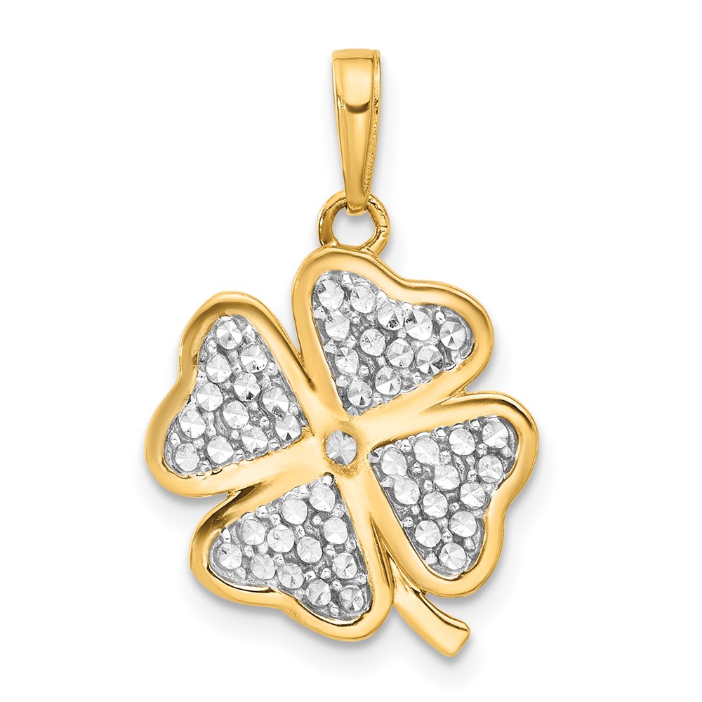 C4881.jpg 14k and White Rhodium Polished and Diamond-cut 4-Leaf Clover Pendant - Image 1