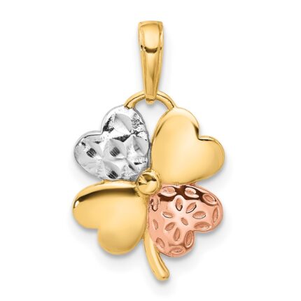 14k with Rose and White Rhodium Polished and Diamond-cut Clover Pendant