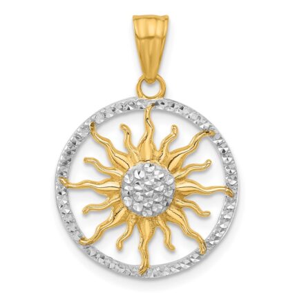 14K and White Rhodium Diamond-cut Sun Pendant