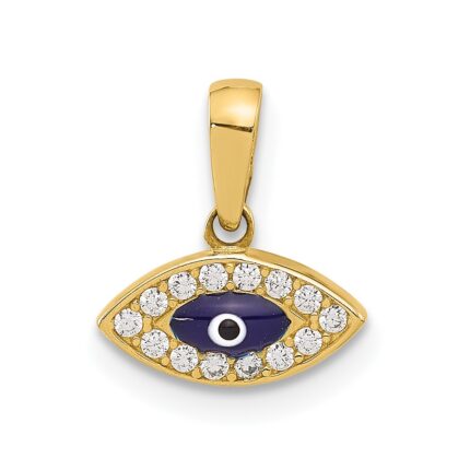 14K Polished CZ and Enamel Evil Eye Pendant
