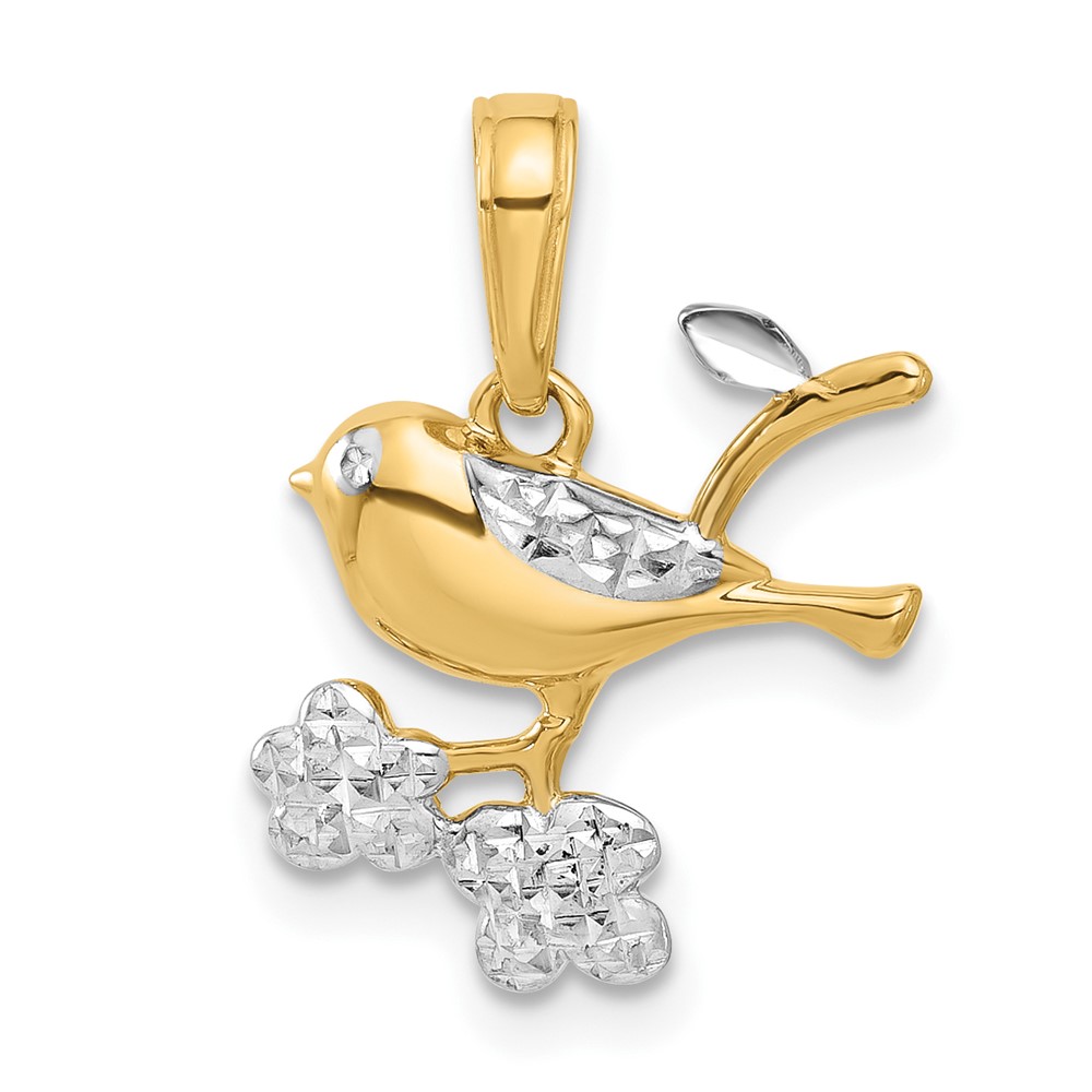 C4899.jpg 14K and White Rhodium Diamond-cut Bird on Branch Pendant - Image 1