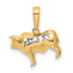 14k and White Rhodium Diamond-cut 3-D Bull Pendant - Image 3