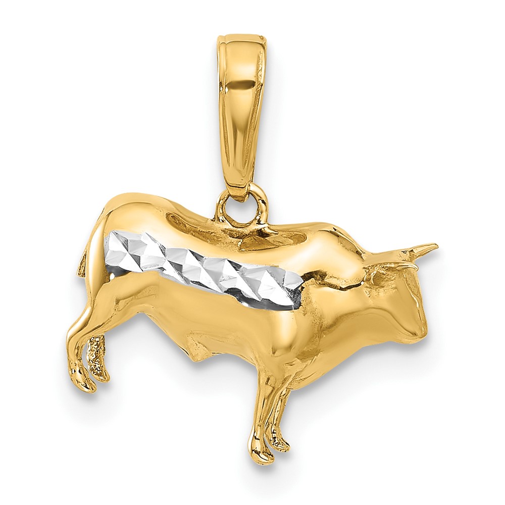 C4903.jpg 14k and White Rhodium Diamond-cut 3-D Bull Pendant - Image 1