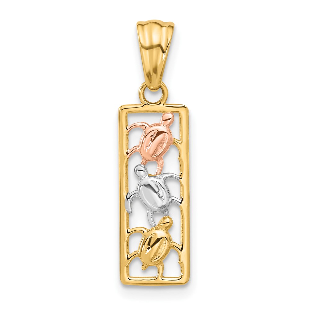 C4909.jpg 14K Two-tone with White Rhodium Polished Turtles Rectangle Pendant - Image 1