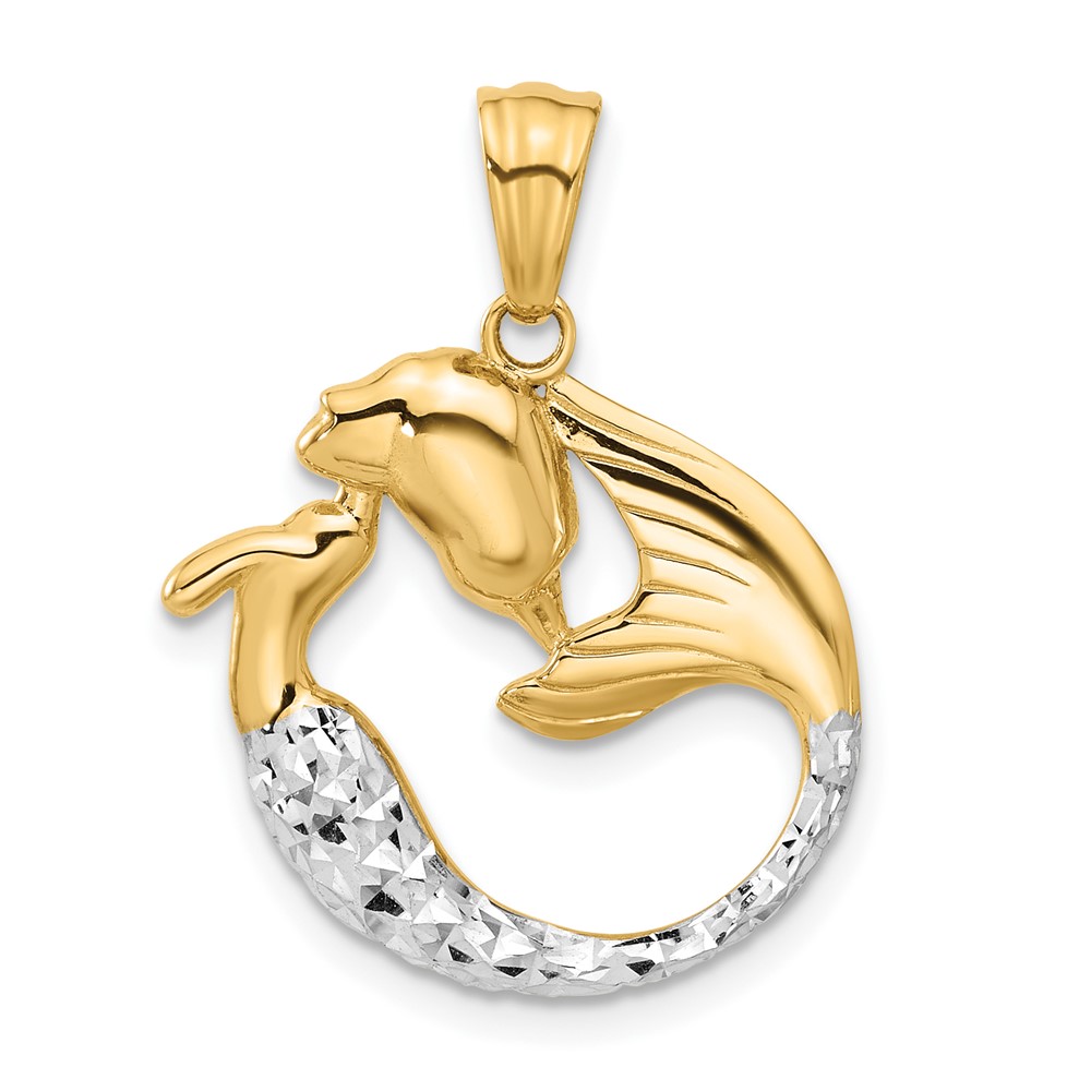 C4916.jpg 14K with White Rhodium Diamond Cut Mermaid Pendant - Image 1