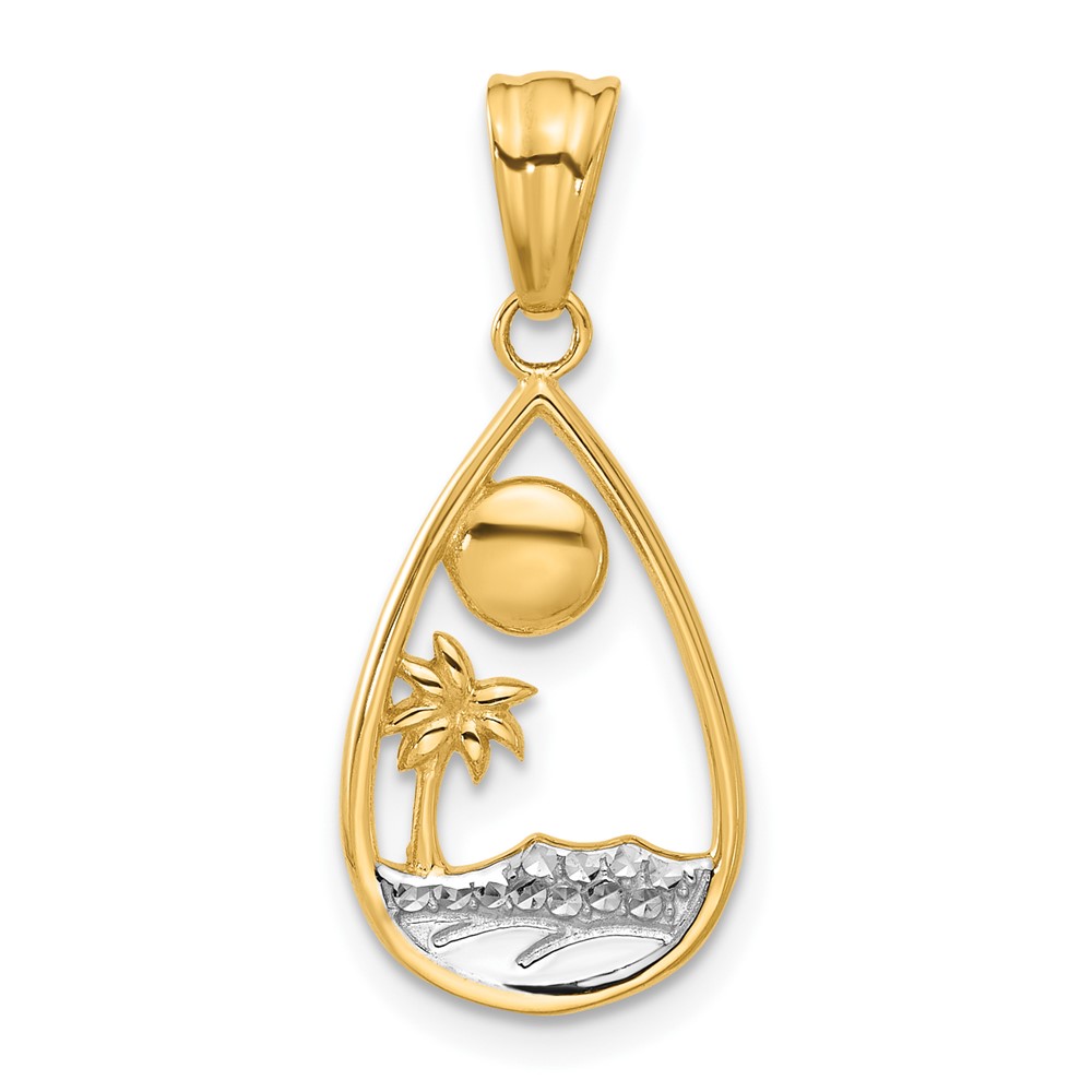 C4917.jpg 14K with White Rhodium Diamond Cut Ocean Scene Teardrop Pendant - Image 1
