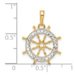14k and White Rhodium Diamond-cut Ship's Wheel Pendant - Image 4