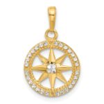 14k and White Rhodium Diamond-cut Compass Pendant