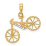 14k and White Rhodium Diamond-cut 3-D Bicycle Pendant - Image 3
