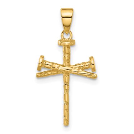 14K Polished and Textured Nails Cross Pendant