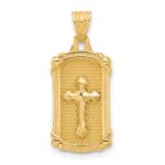 14K Polished and Textured Dog Tag Cross Pendant