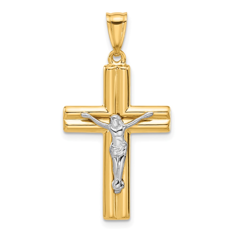 C4961.jpg 14K Two-tone Polished and Textured Crucifix Pendant - Image 1