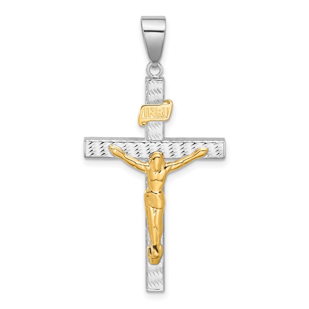 C4966.jpg 14K Two-tone Polished and Diamond-cut Crucifix Pendant - Image 1