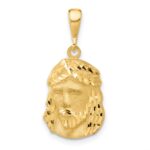 14K Satin and Diamond-cut Jesus Medal Pendant