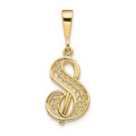 14KY Polished Script Filigree Letter S Initial Pendant