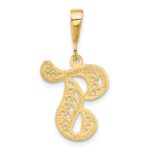 14KY Polished Script Filigree Letter T Initial Pendant - Image 3