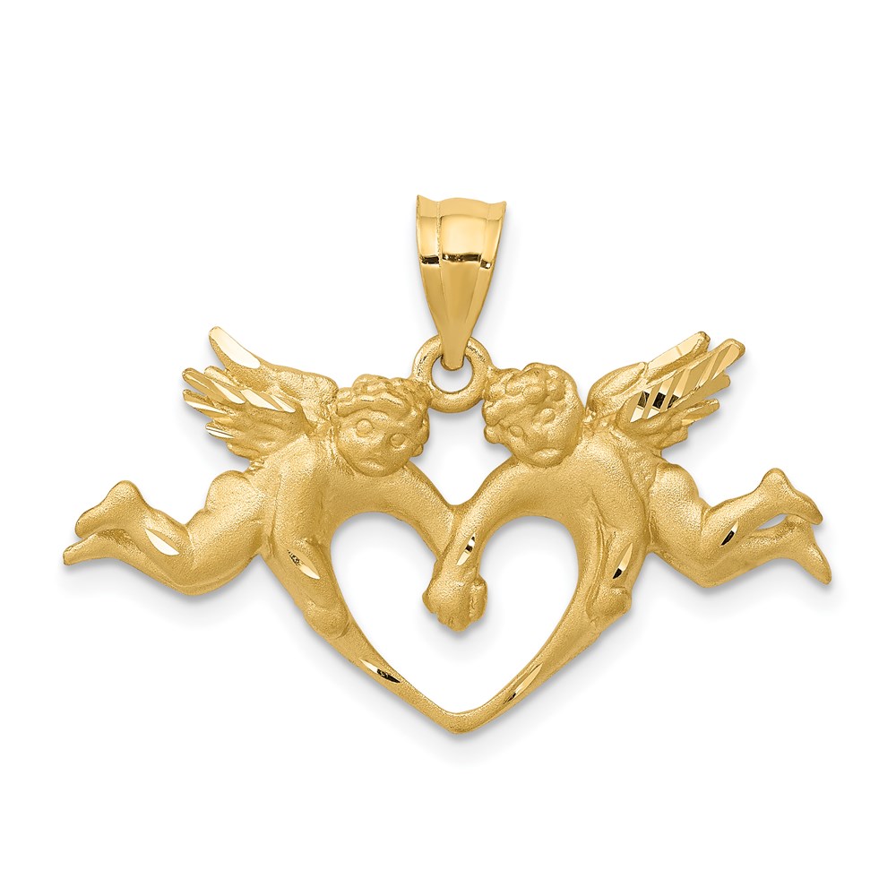 C72.jpg 14k Satin Diamond-cut Angels with Heart Pendant - Image 1