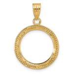 Wideband Distinguished Coin Jewelry 14k Polished Beaded and Diamond-cut 16.5mm Prong Coin Bezel Pendant - Image 3
