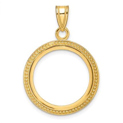Wideband Distinguished Coin Jewelry 14k Polished and Beaded 18.0mm Prong Coin Bezel Pendant