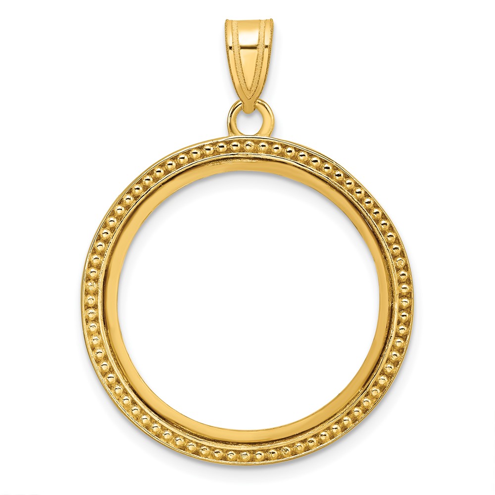 C8183_22.0.jpg Wideband Distinguished Coin Jewelry 14k Polished and Beaded 22.0mm Prong Coin Bezel Pendant - Image 1
