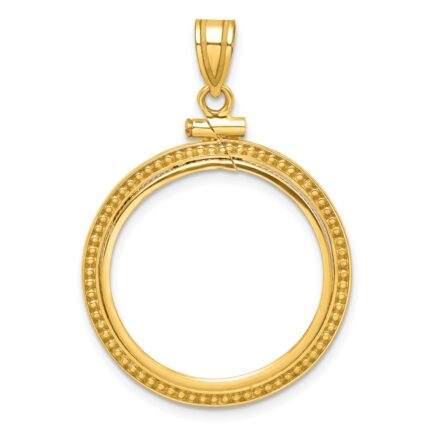 Wideband Distinguished Coin Jewelry 14k Polished and Beaded 22.0mm x 1.9mm Screw Top Coin Bezel Pendant