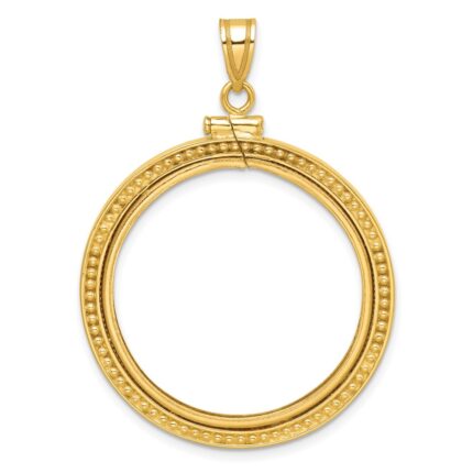 Wideband Distinguished Coin Jewelry 14k Polished and Beaded 27.0mm x 2.35mm Screw Top Coin Bezel Pendant