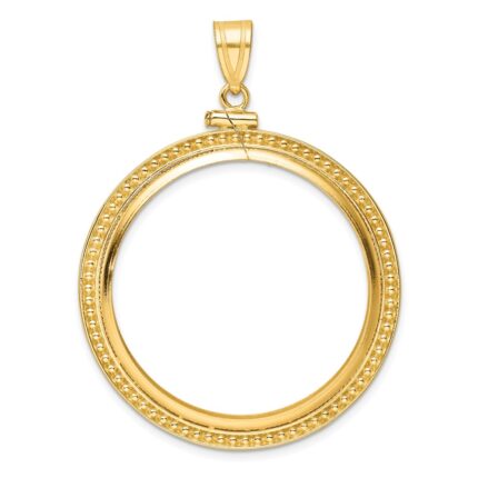 Wideband Distinguished Coin Jewelry 14k Polished and Beaded 32.7mm x 3.00mm Screw Top Coin Bezel Pendant