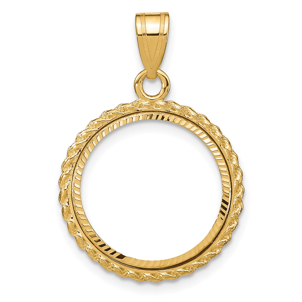 C8185D_16.5.jpg Wideband Distinguished Coin Jewelry 14k Polished and Diamond-cut with Casted Rope 16.5mm Prong Coin Bezel Pendant - Image 1