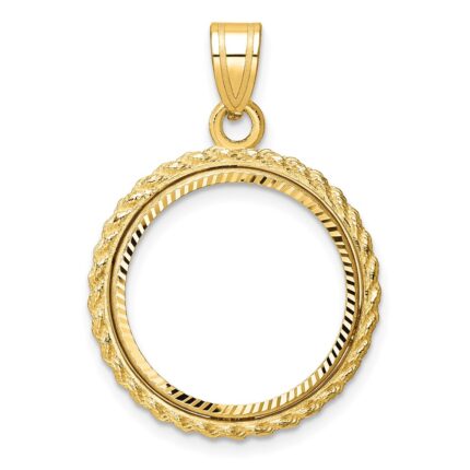 Wideband Distinguished Coin Jewelry 14k Polished and Diamond-cut with Casted Rope 18.0mm Prong Coin Bezel Pendant
