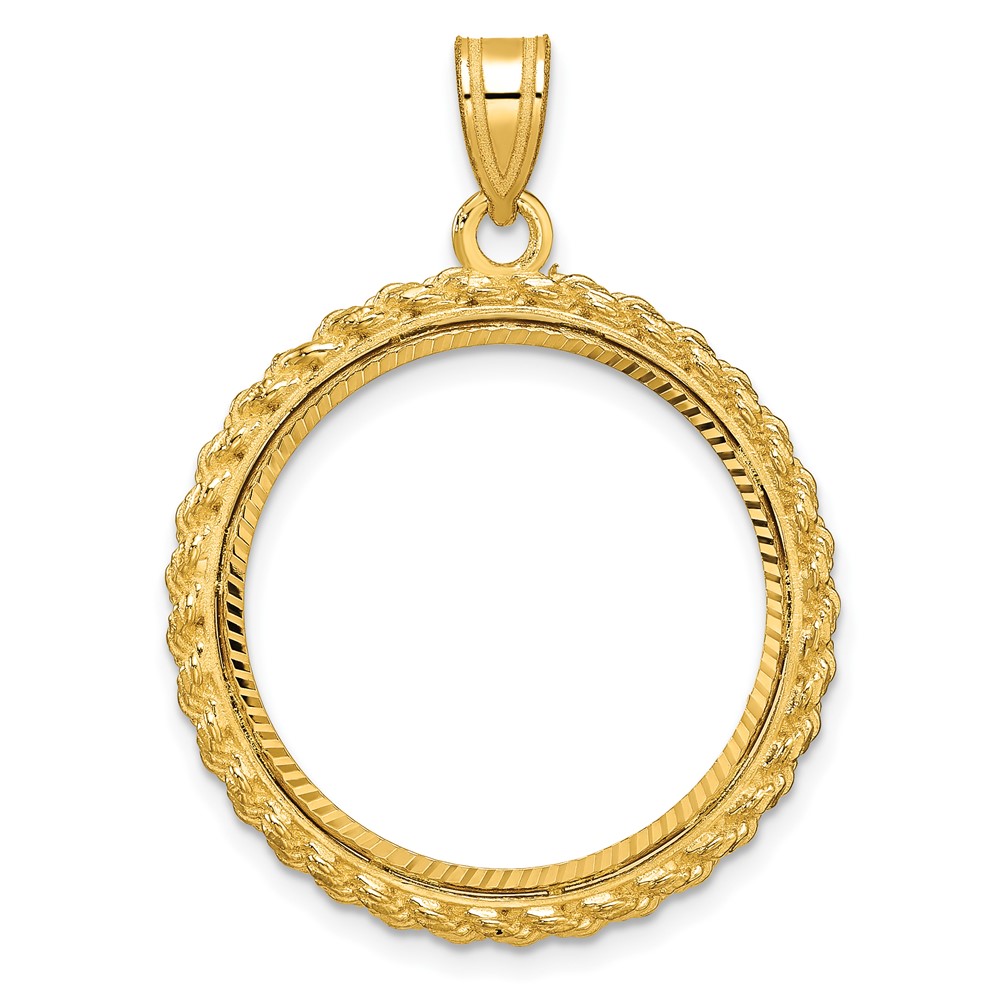C8185D_22.0.jpg Wideband Distinguished Coin Jewelry 14k Polished and Diamond-cut with Casted Rope 22.0mm Prong Coin Bezel Pendant - Image 1