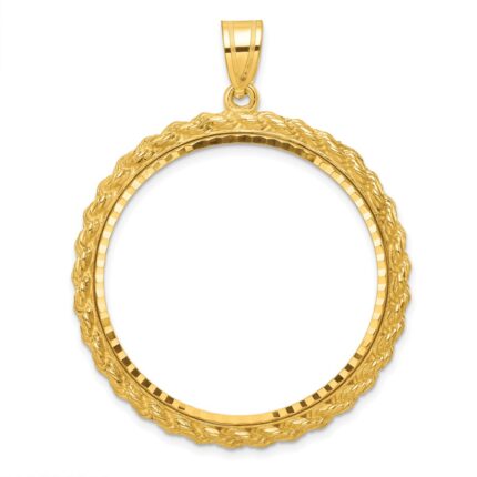Wideband Distinguished Coin Jewelry 14k Polished and Diamond-cut with Casted Rope 32.0mm Prong Coin Bezel Pendant