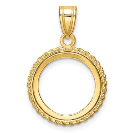 Wideband Distinguished Coin Jewelry 14k Polished with Casted Rope 14.0mm Prong Coin Bezel Pendant
