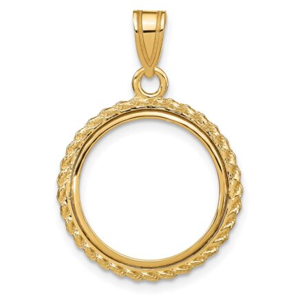Wideband Distinguished Coin Jewelry 14k Polished with Casted Rope 16.5mm Prong Coin Bezel Pendant