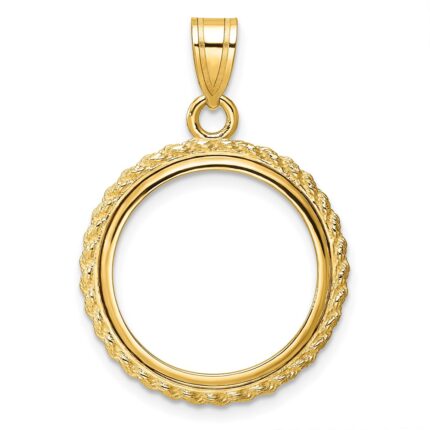 Wideband Distinguished Coin Jewelry 14k Polished with Casted Rope 18.0mm Prong Coin Bezel Pendant