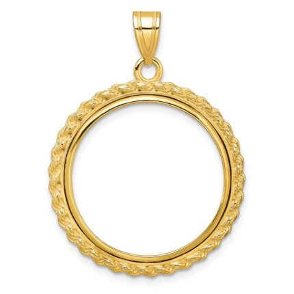 Wideband Distinguished Coin Jewelry 14k Polished with Casted Rope 22.0mm Prong Coin Bezel Pendant