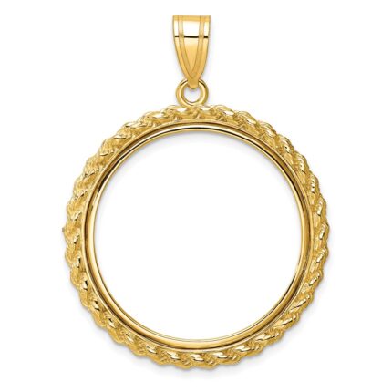 Wideband Distinguished Coin Jewelry 14k Polished with Casted Rope 27.0mm Prong Coin Bezel Pendant