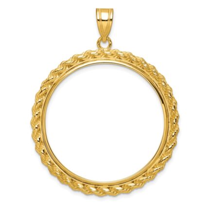 Wideband Distinguished Coin Jewelry 14k Polished with Casted Rope 32.7mm Prong Coin Bezel Pendant