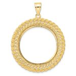 Wideband Distinguished Coin Jewelry 14k Polished and Diamond-cut Heart and Rope 27.0mm Prong Coin Bezel Pendant