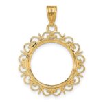 Wideband Distinguished Coin Jewelry 14k Polished and Diamond-cut Fancy 16.5mm Prong Coin Bezel Pendant - Image 3