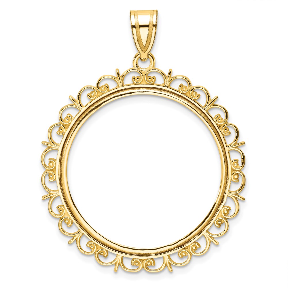 C8190_27.0.jpg Wideband Distinguished Coin Jewelry 14k Polished Fancy 27.0mm Prong Coin Bezel Pendant - Image 1