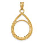 Wideband Distinguished Coin Jewelry 14k Polished and Diamond-cut Lightweight Teardrop 16.5mm Prong Coin Bezel Pendant - Image 3