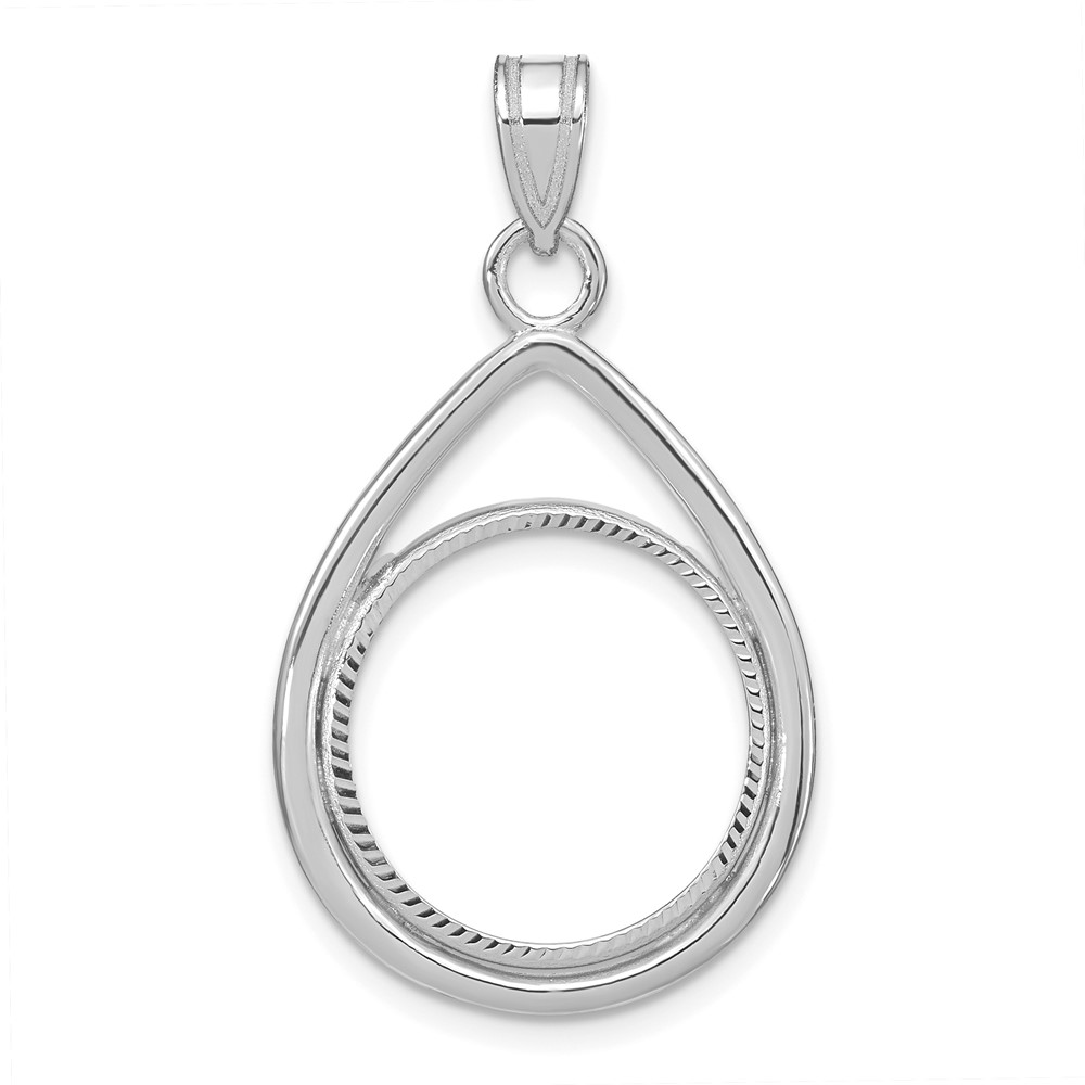 C8191WD_16.5.jpg Wideband Distinguished Coin Jewelry 14k White Gold Polished and Diamond-cut Teardrop 16.5mm Prong Coin Bezel Pendant - Image 1